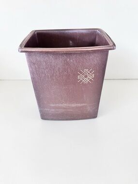 Vintage Brown Plastic Waste Basket Retro Office Bathroom Trash Can